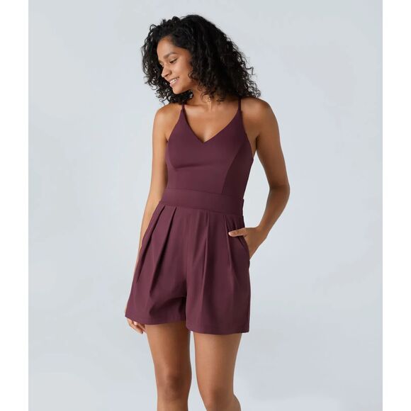 NWT Halara Breezeful Pocket Quick Dry Slip Romper in Amaranth Women's Size Small - Picture 1 of 10